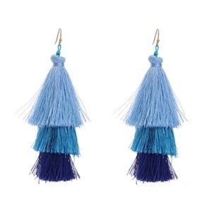 Blue Spring Tassel Dangle Drop Earrings